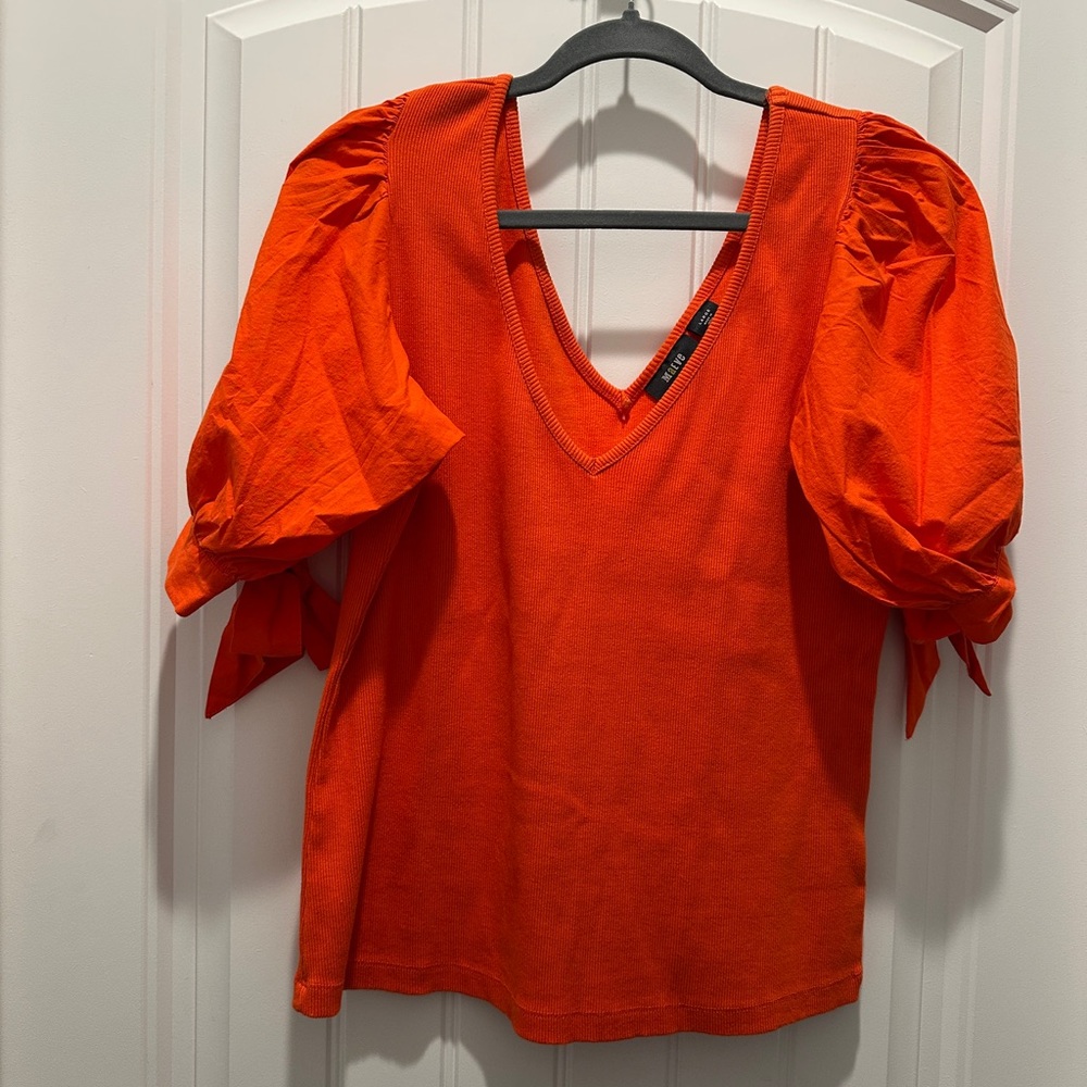 Anthropologie Orange Puff Sleeve Blouse